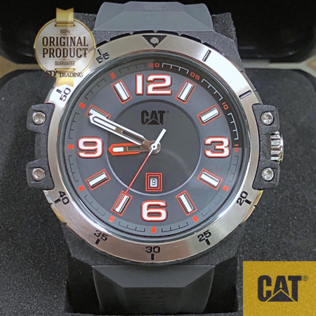 CATERPILLAR WATCHES "CAT" นาฬิกาข้อมือชายรมดำ สายซิลิโคนเทา รุ่น KO.151