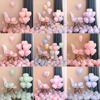 พร้อมส่ง ลูกโป่งยาง รูปหัวใจ สีมาการอง สําหรับตกแต่งปาร์ตี้วันเกิด งานแต่งงาน 10 ชิ้น
