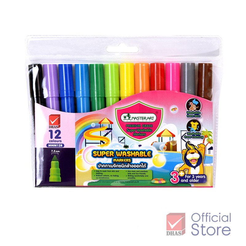 master-art-ปากกา-ปากกาเมจิก-ชนิดล้างออกได้-รุ่น-mwm-12r-แบบหัวเดียว-12-สี-สีเสริมพัฒนาการเด็กวัย-3-ขวบขึ้นไป