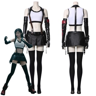 Final Fantasy VII คอสเพลย์ Tifa Lockhart คอสเพลย์ เครื่องแต่งกายผู้หญิง ชุดกีฬา เสื้อกั๊ก กระโปรงครบชุด เทศกาลฮาโลวีน