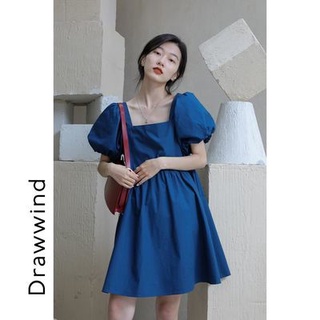 🔥Hot Sale/🌻💞 French Dress Womens New Square Neck Short Sleeves Loose Temperament Short Slim Puff Sleeve Skirts