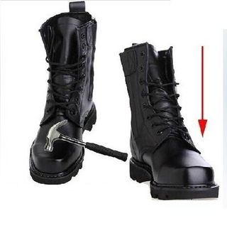 Men Military Boots Solid Lace Up Tactical Boots รองเท้าคอมแบท ซิป หนัง รุ่นหัวเหล็ก รองเท้าทหาร