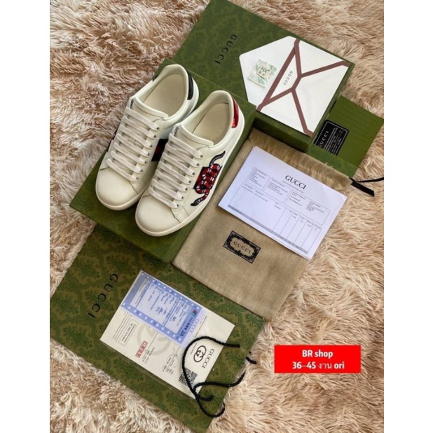 รองเท้า-gucci-ace-leather-sneakers-รองเท้ากุชชี่พร้อมอุปกรณ์