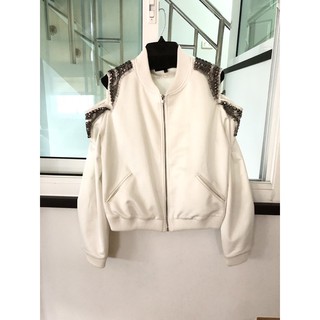 jacket metallic zara topshop style สีขาว off white ผ้าเงาซาติน