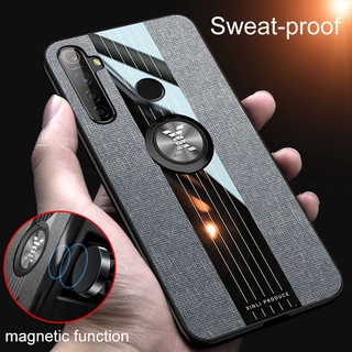 Fashion Woven Cloth Casing Realme 5 Soft TPU Cover Realme5 Magnetic Car Finger Ring Holder Back Case