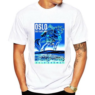 เสื้อยืดผ้าฝ้ายพรีเมี่ยม เสื้อยืดผ้าฝ้าย พิมพ์ลายโปสเตอร์ Oslo Norway 900 Years 1950 สไตล์วินเทจ เหมาะกับการเดินทาง สําห