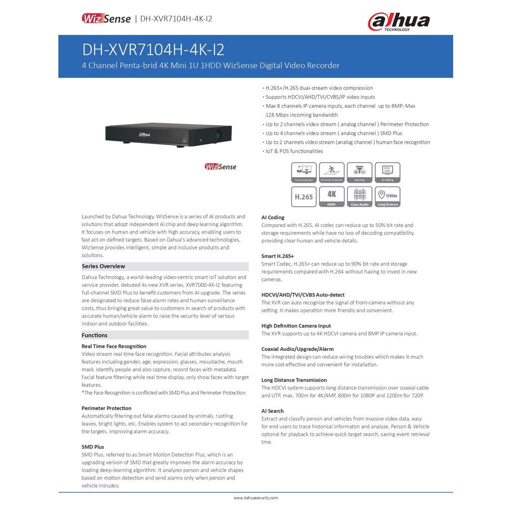 dahua-เครื่องบันทึกกล้องวงจรปิด-ใช้คู่กับกล้องความละเอียด-2-8-mp-รุ่น-xvr7104h-4k-i2