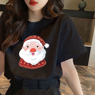 Korean tees Round neck cartoon christmas pattern tshirt for men women vintage clothes DW161เสื้อยืดผู้หญิง