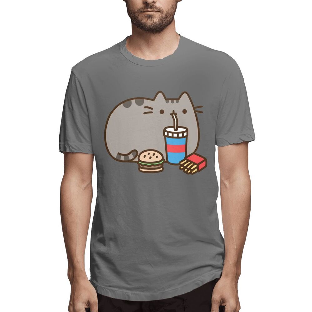 เสื้อยืด-pusheen-the-cat-fast-food-pusheen-สีเทาเข้ม-สําหรับผู้ชาย