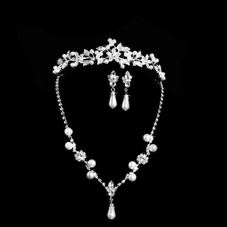ชุดเครื่องประดับเจ้าสาว สร้อยคอ ต่างหู มงกุฎ  - Pearl Necklace Earring Crown Wedding Jewelry Sets