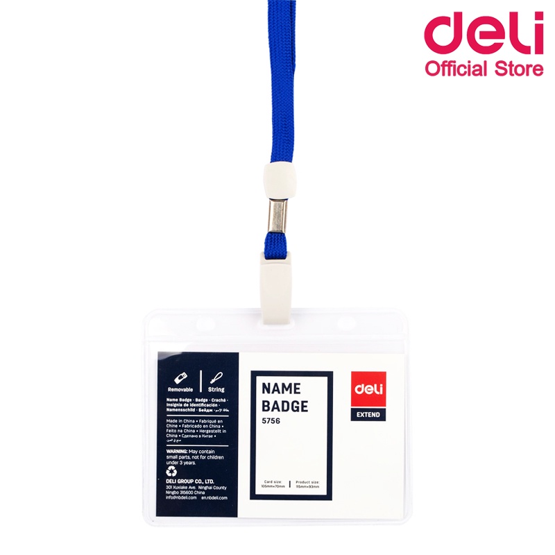 deli-5756-name-badge-lanyard-ซองใส่บัตรแข็ง-pvc-แนวนอน-พร้อมสายคล้องบัตร-แพ็ค-50-ชุด-ซองใส่บัตร-ซองบัตรพนักงาน