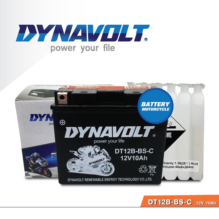 แบตเตอรี่ ไดน่าโวล์ด BATTERY DYNAVOLT DT12B-BS-C 12V 10Ah เทียบเท่า YUASA  YT12B-BS