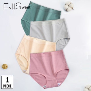 FallSweet กางเกงชั้นใน ผ้าฝ้าย เอวสูง ใส่สบาย สีพื้น พลัสไซซ์ M ถึง XXXL สําหรับผู้หญิง 1 ชิ้น