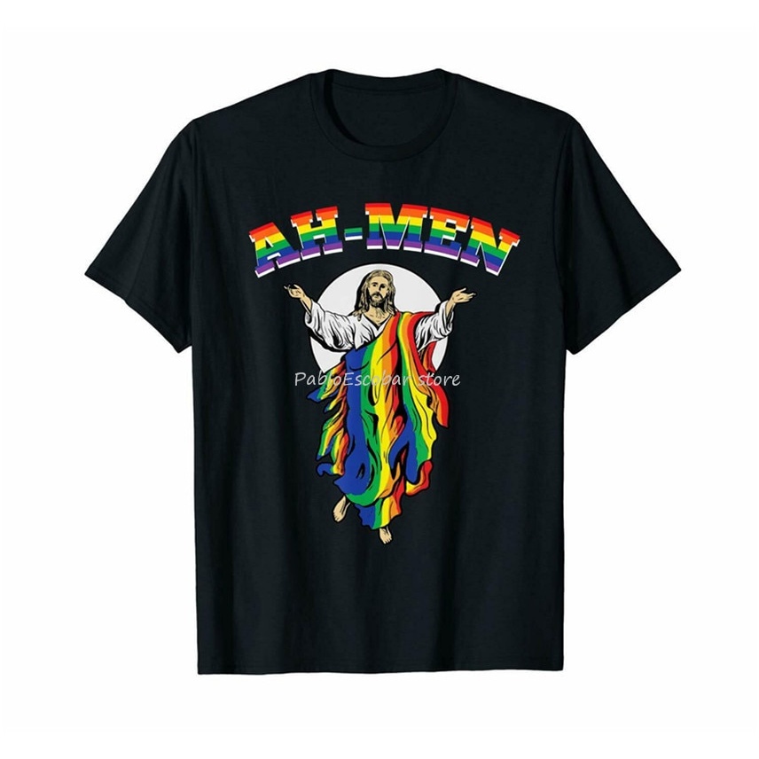 เสื้อยืดcalandfashionเสื้อยืด-พิมพ์ลาย-ah-rainbow-jesus-funny-lgbt-gay-pride-month-joke-humor-สีดํา-สําหรับผู้ชายs-5xl