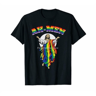 เสื้อยืดcalandfashionเสื้อยืด พิมพ์ลาย Ah- Rainbow Jesus Funny Lgbt Gay Pride Month Joke Humor สีดํา สําหรับผู้ชายS-5XL