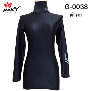 เสื้อบอดี้ฟิตกันแดดกลิตเตอร์เงา(คอเต่า) ยี่ห้อ MAXY GOLF(รหัส G-0038 สีดำเงา)