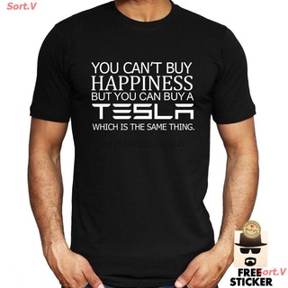 Sort.V 2021 Tesla T-shirt Cant Buy Happiness Funny Men Elon Musk Car Gift Tee Top S - 4XL เสื้อยืดผ้าฝ้าย 100%