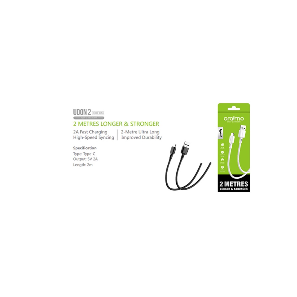 oraimo-type-c-data-cable-ocd-c56-2a-2m-black-สายชาร์จ-type-c-สีดำ-ยาว-2-เมตร-ของแท้-ประกันศูนย์ไทย-1ปี