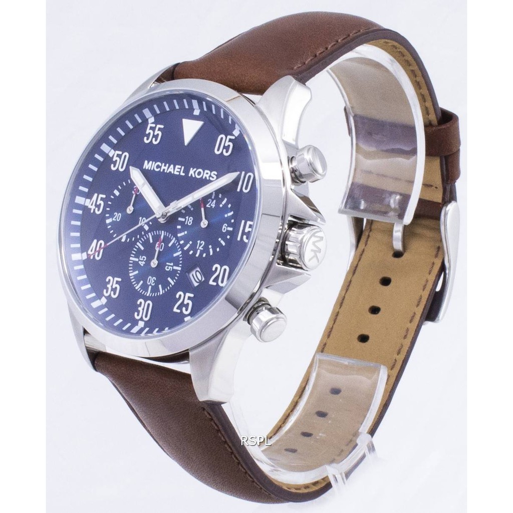 นาฬิกาข้อมือผู้ชาย-michael-kors-gage-chronograph-blue-dial-brown-leather-mens-watch-mk8362