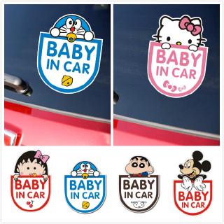 Carton Reflective Baby In Car Sticker Hello Kitty Doraemon Mickey Car Decals Crayon Shinchan Car Window Stickers