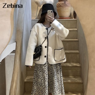สินค้า เสื้อโค้ทผู้หญิง Zebina เสื้อโค้ทหนาแขนสั้นน้ำหอมขนาดเล็กทรงหลวม