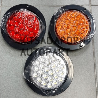 LED!! ไฟสัญญาณ สำหรับไฟท้ายรถบรรทุก ยี่ห้อ Phyllis แบบกลม ขอบพลาสติก, ขนาด 5นิ้ว 24เม็ด, 12V-24V, สินค้าเกรดดี ใช้ได้นาน