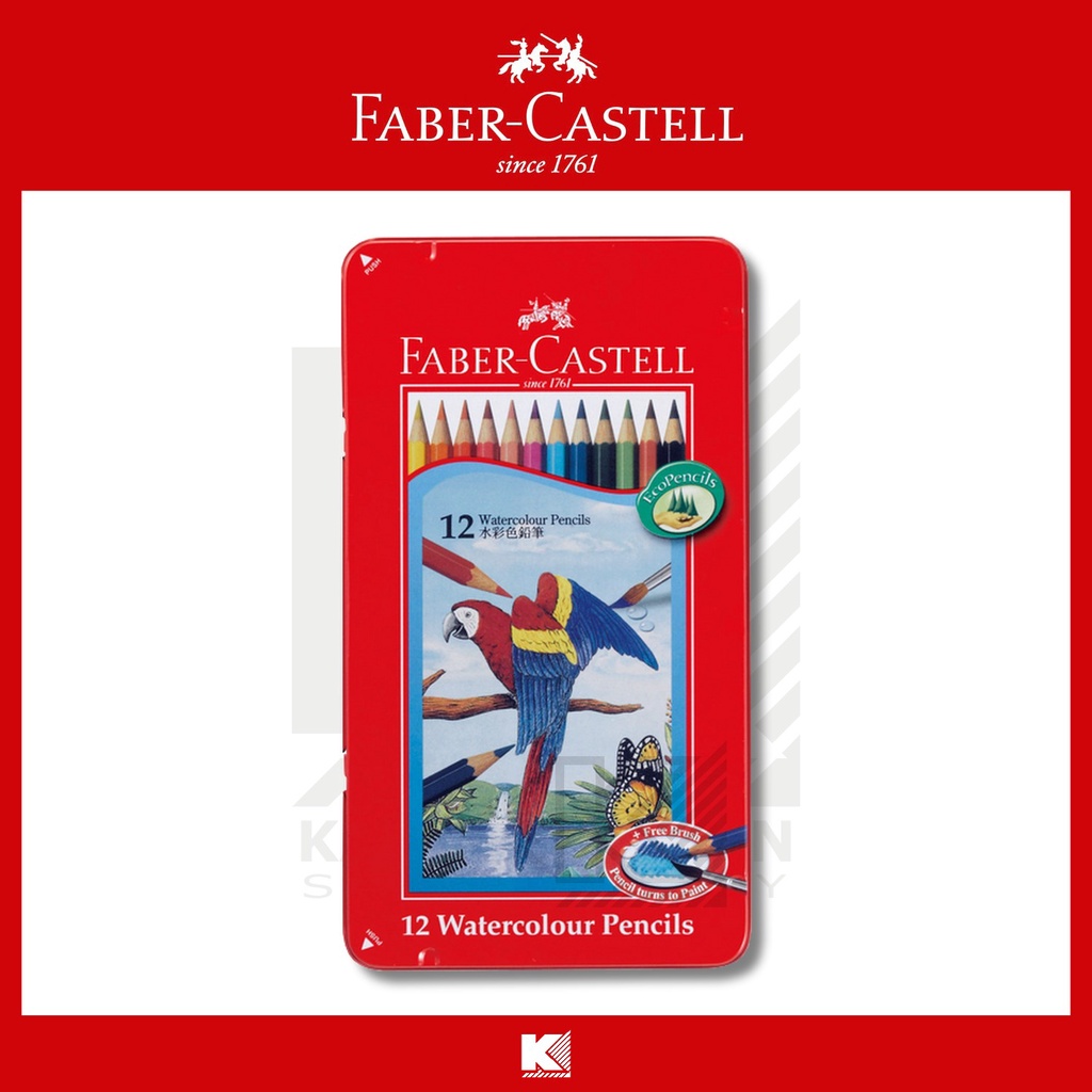 ภาพหน้าปกสินค้าสีไม้ระบายน้ำ Faber-Castell (นกแก้ว) 12 สี กล่องเหล็ก