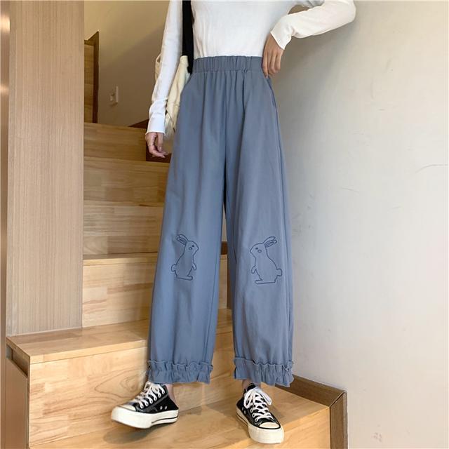 กางเกงน่ารักสไตล์ฮาราจูกุผู้หญิงเวอร์ชั่นเกาหลี-2022-ใหม่กางเกงทรงหลวมเอวสูงทรงหลวม