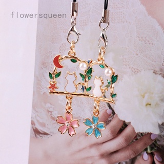 flowersqueen ใหม่ พวงกุญแจ จี้รูปตะกร้าดอกไม้ แมว น่ารัก ดิสก์ U สายโซ่ เครื่องประดับ สําหรับห้อยกระเป๋าผู้หญิง