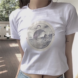 เสื้อยืดตัวสั้นสไตล์เกาหลีเอวสูงแขนสั้นสลิมฟิตเสื้อครอปเสื้อผ้าผู้หญิง