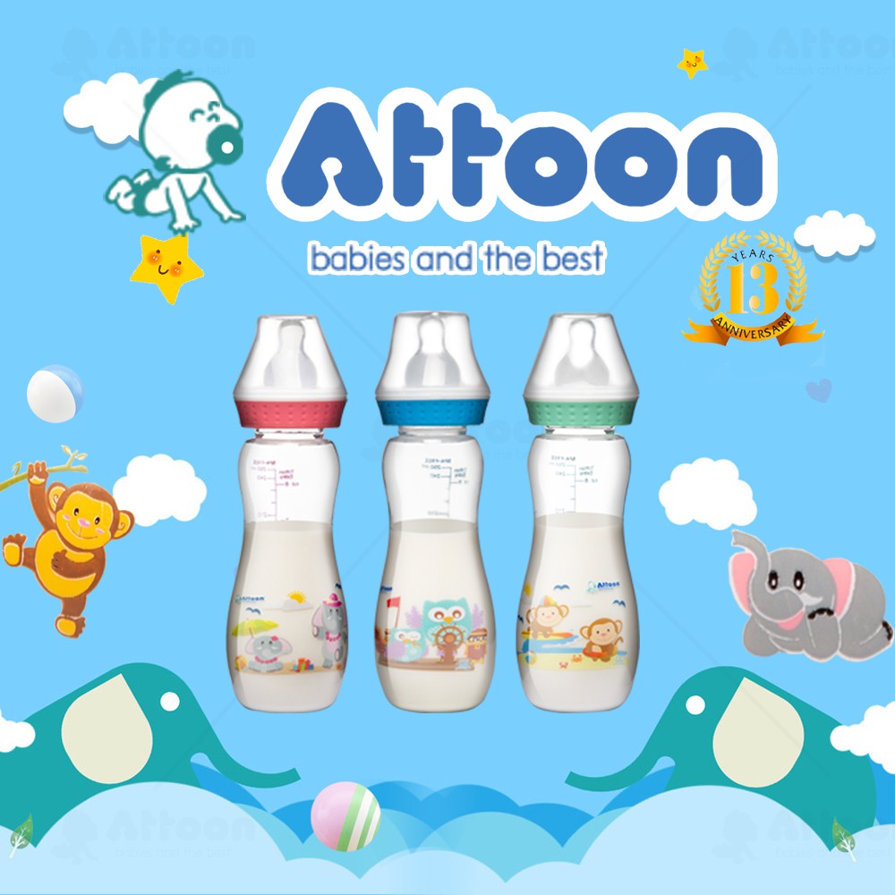 ขวดนมเด็ก-attoon-center-ขวดนมเด็ก-ขวดนมทารก-ขวดน้ำหัดดูด-เสมือนเต้านม-ขนาด-8ออนซ์