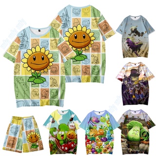 เสื้อยืดแขนสั้นลำลอง Plants Vs Zombies พิมพ์แฟชั่นฤดูร้อนสำหรับเด็กหญิงและเด็กชาย