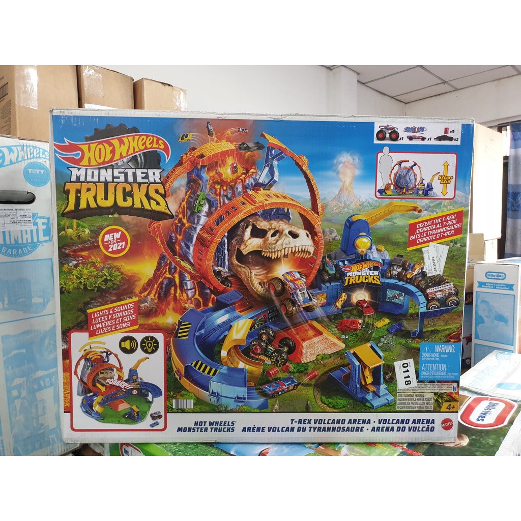 Hot Wheels Monster Trucks Trex Volcano Arena Playset