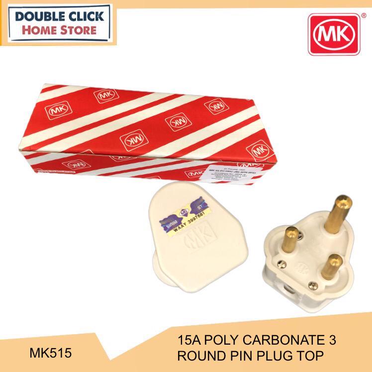 MK Heavy duty 15A 3 Pin Plug Top Poly Carbonate MK515 3 Round Pin Plug ...