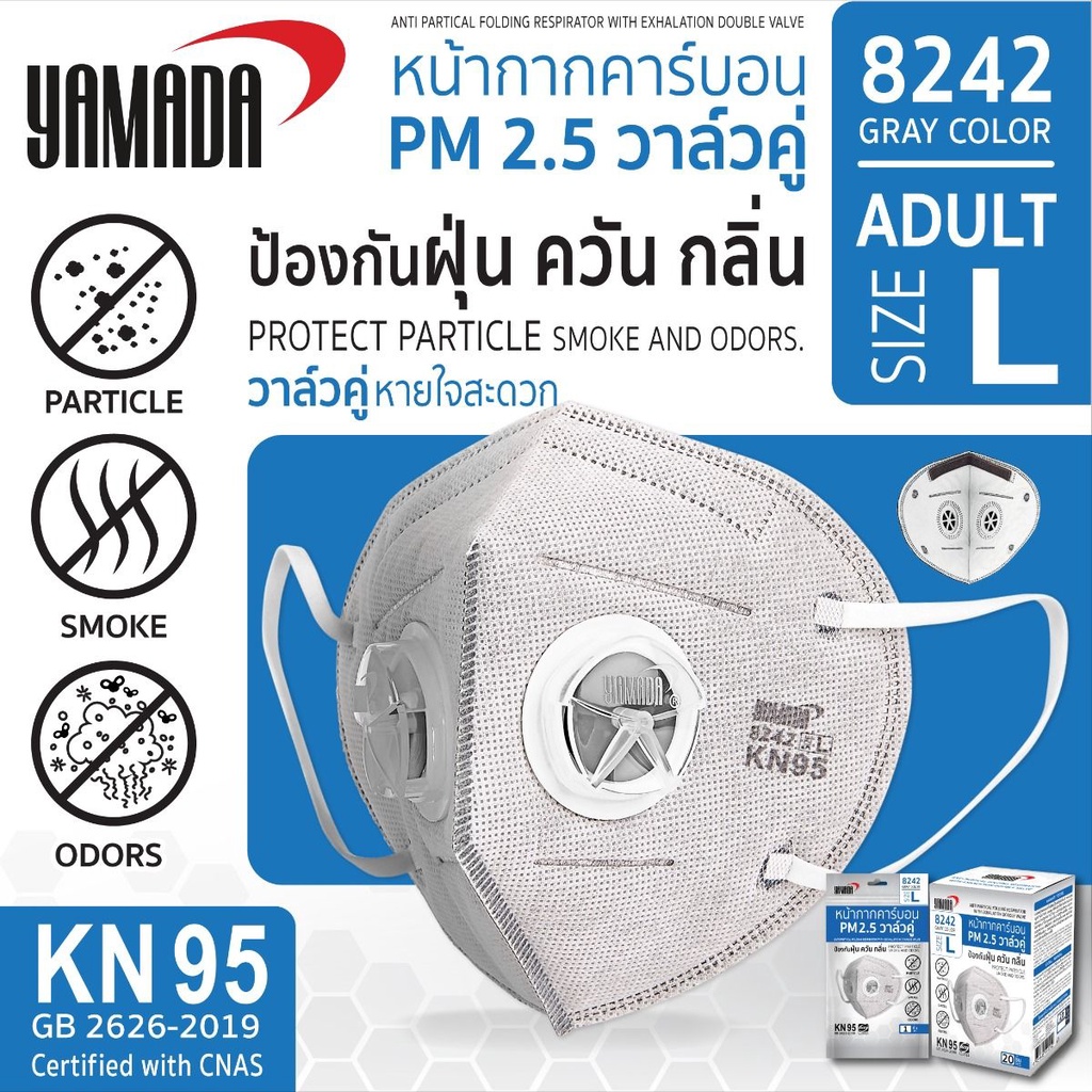 ภาพหน้าปกสินค้าหน้ากากอนามัย คาร์บอน PM 2.5 วาล์วคู่ YAMADA 8242 KN95 (1 ชิ้น)