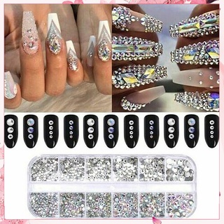 &lt;Sale&gt; 12 Grids Glitter Transparent Flat Rhinestone Mixed Shiny Jewelry Manicure Decor