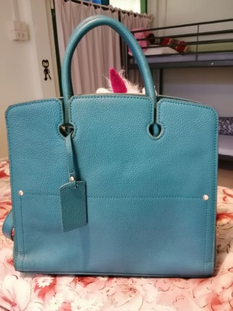 กระเป๋าหนังแท้สีฟ้า-หนังสวย-สภาพใหม่