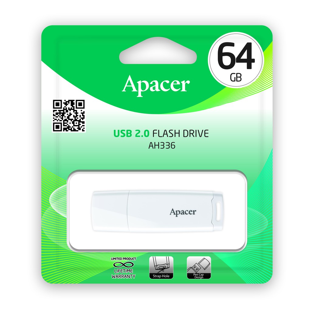 ภาพหน้าปกสินค้าApacer AH336 USB2.0 แฟลชไดร์ฟ 64GB สีขาว (Apacer AP64GAH336W-1)