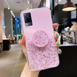 New VIVO V21 5G เคส Soft Case Star Sequins Casing with Airbag Stand Phone Case เคสโทรศัพท Glitter Transparent TPU Back Cover