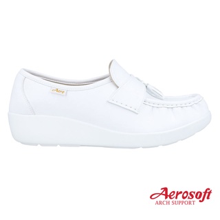 Aerosoft [NW9091 ส่งฟรี รองเท้าพยาบาล รองเท้าหนังมีส้น  สีขาว/สีดำ *ของแท้100%*] 9091 9092 รองเท้าพยาบาลสีขาว NW9092