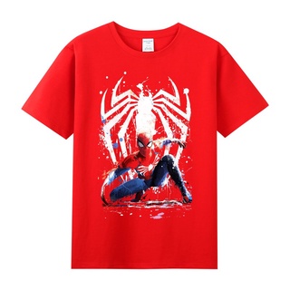 เสื้อยืดสีขาว❒▫Xia วัยรุ่นนักเรียน Marvel Super Spider-Man Parallel Universe ผ้าฝ้ายคอกลมแขนสั้นเสื้อยืดชายS-4XL