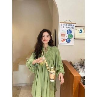 เดรสสั้น สีเขียว Green tea dress #C7305