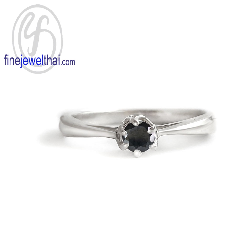 finejewelthai-แหวนนิล-นิลแท้-แหวนพลอย-แหวนเงินแท้-พลอยประจำเดือนเกิด-black-spinel-silver-ring-birthstone-r1376on