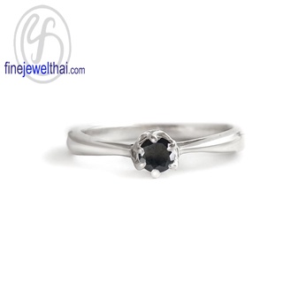 Finejewelthai-แหวนนิล-นิลแท้-แหวนพลอย-แหวนเงินแท้-พลอยประจำเดือนเกิด-Black-Spinel-Silver-Ring-Birthstone-R1376on