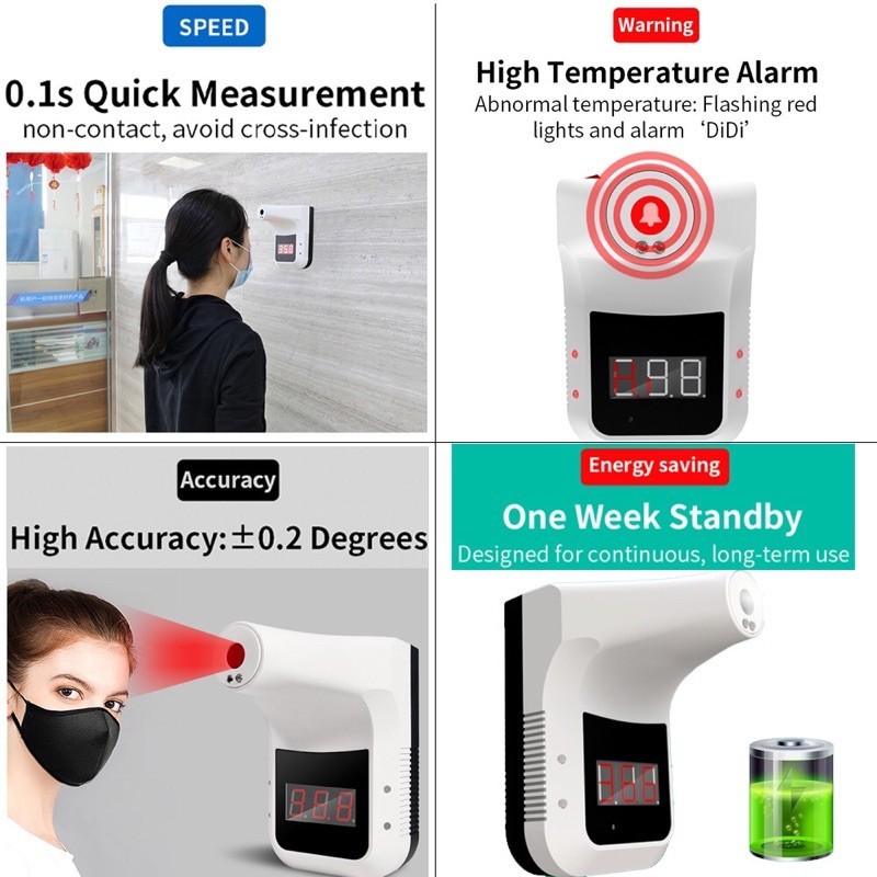 ภาพสินค้าK3Plusภาษาไทย/GP-100ภาษาไทย/ขาตั้งกล้อง เครื่องวัดไข้ เทอร์โมมิเตอร์ เครื่องวัดอุณหภูมิแบบติดผนังพร้อมเสียง ส่งจากไทย จากร้าน okeveryday บน Shopee ภาพที่ 7