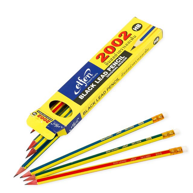 ดินสอ-elfen-black-lead-pencil-hb-2002-เอลเฟ่น-ดินสอดำ-12-แท่ง-กล่อง
