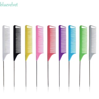 BLUEVELVET Multifunctional Hair Dye Brush Anti-static Hair Styling Tools Rat Tail Hair Comb Tip-tail Professional Metal Pin Parting Separate Hair comb Fine-Tooth Head Massager/Multicolor