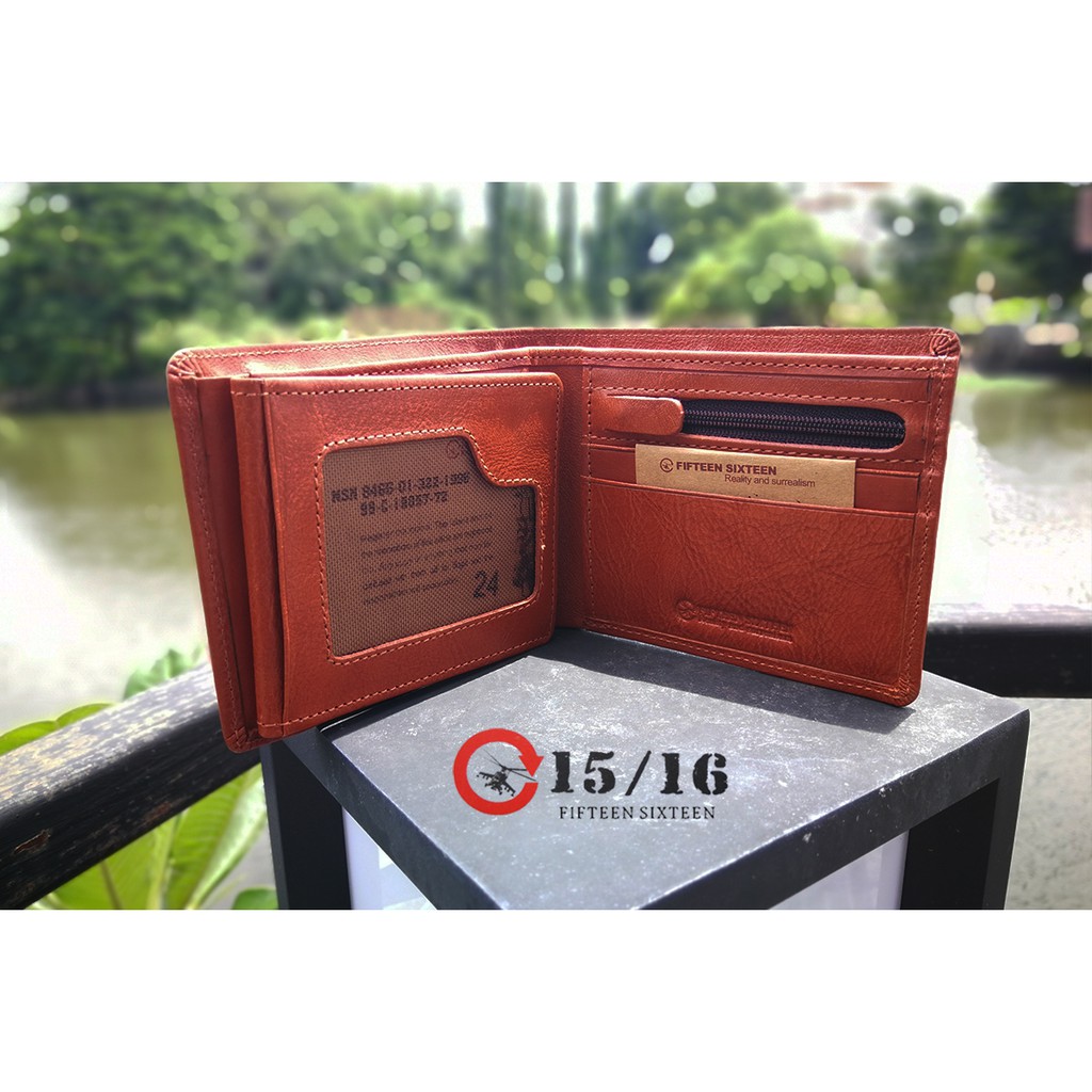 กระเป๋าสตางค์หนังแท้-ใบสั้น-3-พับ-พร้อมส่ง-fifteen-sixteen-รุ่น-vegetable-tanned-wallet-f049-1v