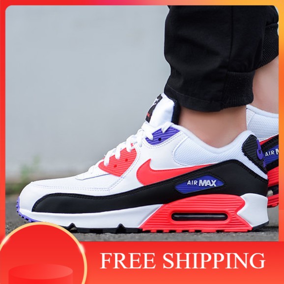 nike-air-max-90-essentialสีขาวสีส้มสีแดงสีดำสีม่วงย้อนยุคเบาะลมรองเท้าวิ่ง