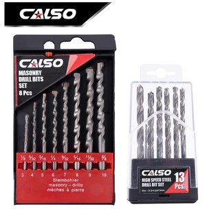 CALSO Drill combo 3 in 1 ชุดกล่องดอกสว่านสแตนเลส 13Pcs เจาะไม้ เหล็ก และ ชุดดอกสว่านเจาะปูน เหล็กเหนียว 8 ตัวชุด B